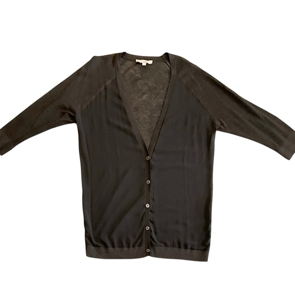 The Loft Long Sheer Front V Neck Button Mixed Media Cardigan - Picture 5 of 16